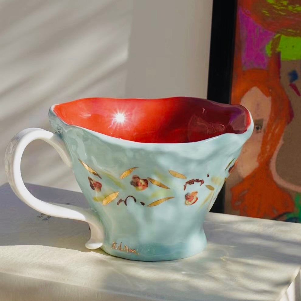 The Painted View Ceramic Cup Blue Flower Lake Cup