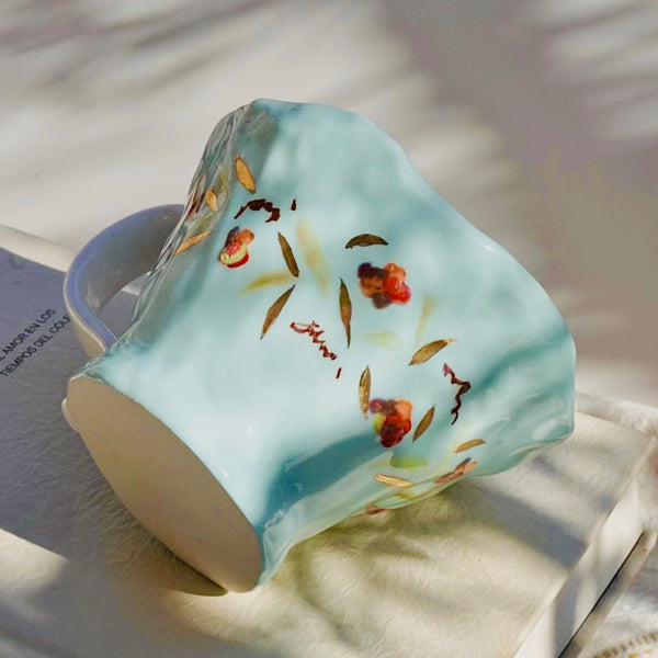 The Painted View Ceramic Cup Blue Flower Lake Cup